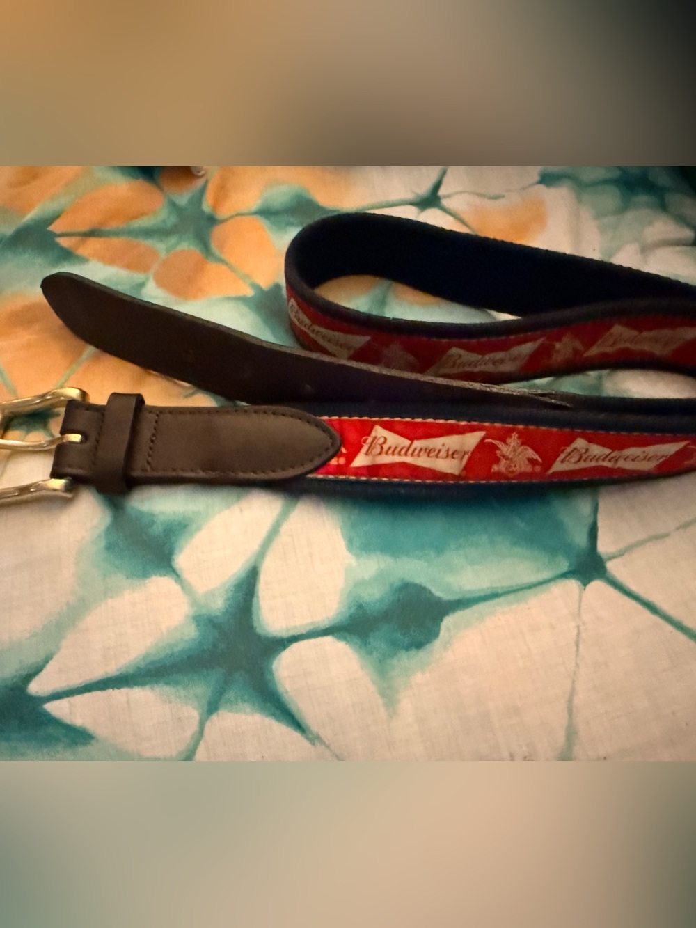 Vineyard Vines Budweiser logo Red & Blue size 38 Men's Leather-Trim Belt